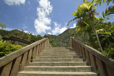 Low angle view of stairs against sky