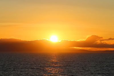 Scenic view of sea against romantic sky at sunset