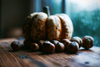 Close-up of wooden table