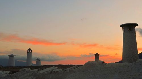 Lighthouse against sky during sunset