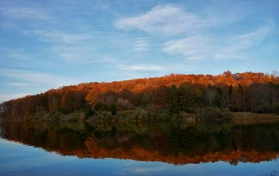 Reflection of trees in lake against sky during autumn