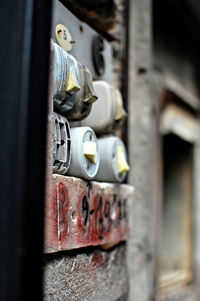 Close-up of electric board on wall