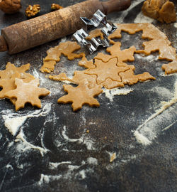 High angle view of cookies on christmas tree