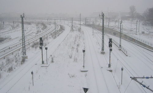 High angle view of ski lift in winter