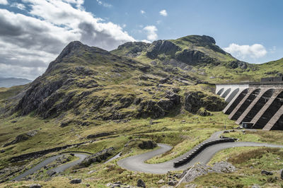 High angle view of mountain road against sky