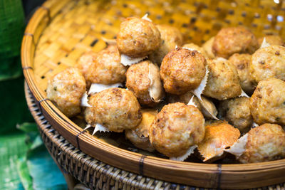 High angle view of bread in basket