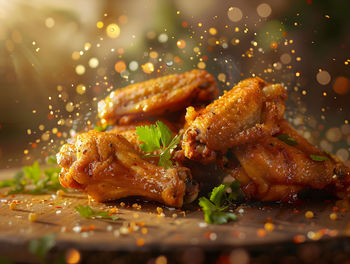 Close-up of meat on barbecue grill