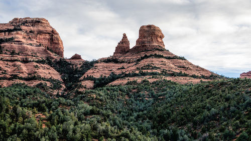 Rock formations on landscape against sky