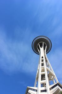 Low angle view of space needle against sky