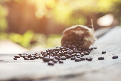 Close-up of coffee beans on table