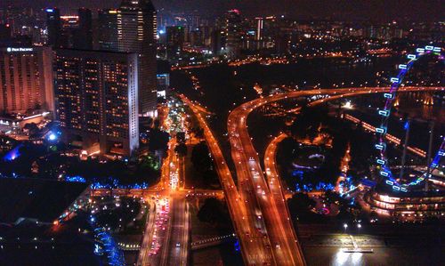 City lit up at night