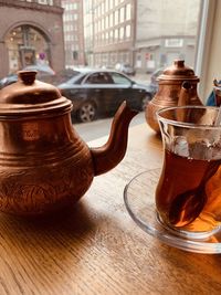 Close-up of tea served on table