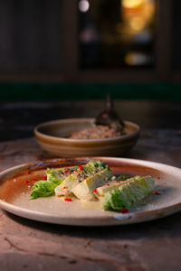 Close-up of food on table