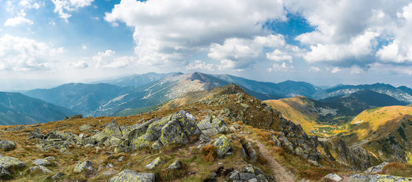 Panoramic view of mountains against sky