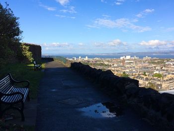 Scenic view of sea against blue sky