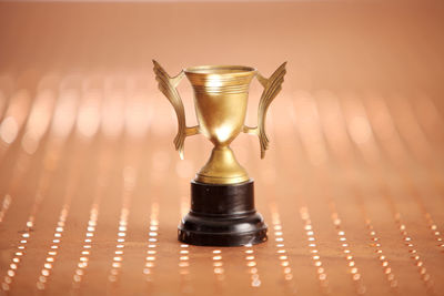 Close-up of trophy on table