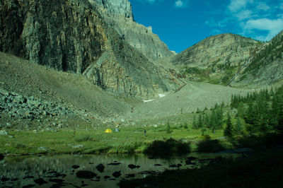 Scenic view of landscape against cloudy sky
