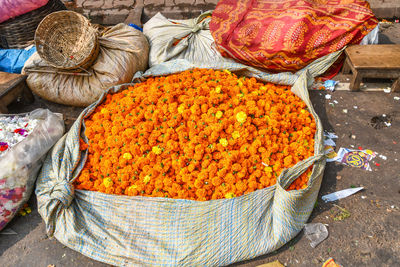 High angle view of vegetables for sale in market