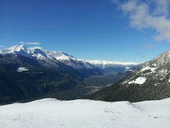 Scenic view of snowcapped mountains against sky