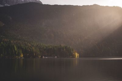 Scenic view of lake by mountains