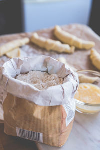 Close-up of breakfast served on table