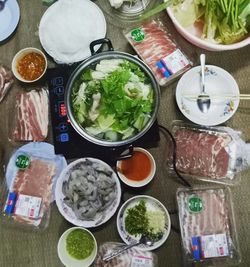 High angle view of food on table