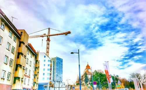 Low angle view of city against sky