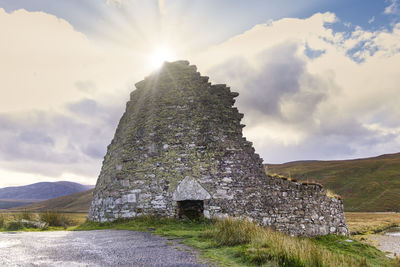 Castle on field against sky