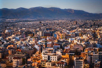 High angle view of townscape against sky