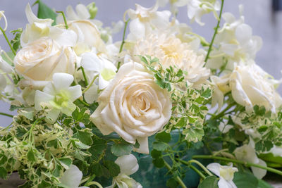 Close-up of white rose bouquet