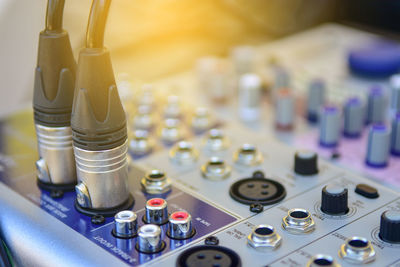 Full frame shot of sound recording equipment in studio