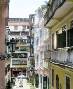 Low angle view of buildings in town