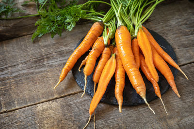 High angle view of vegetables on table