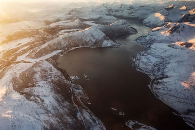 Aerial view of mountain during sunrise