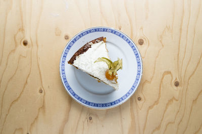 High angle view of breakfast served on table