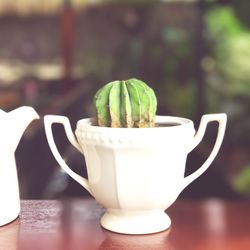 Close-up of coffee cup on table