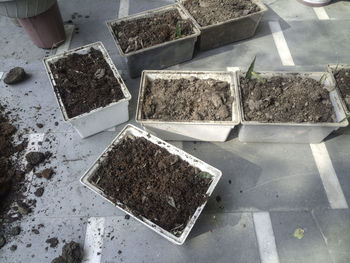 High angle view of mud on table