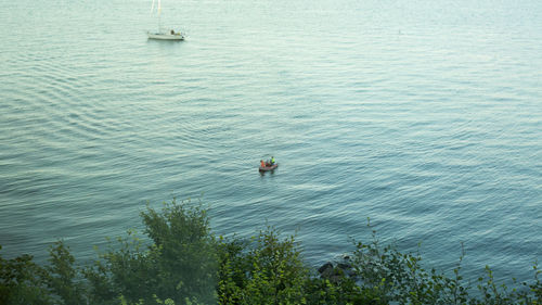 High angle view of man in lake