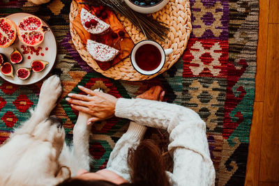 High angle view of people in coffee cup