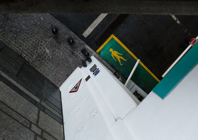 High angle view of road sign