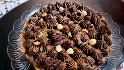 High angle view of food in bowl on table