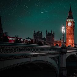 View of bridge at night