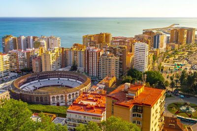 High angle view of buildings in city