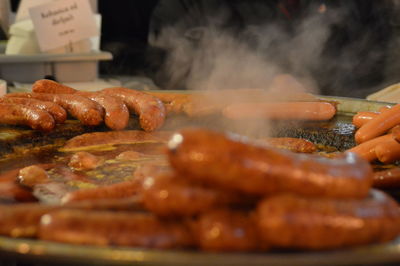 Close-up surface level of sausages