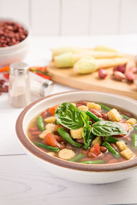 Close-up of indonesian soup on table