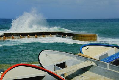 Scenic view of sea against blue sky