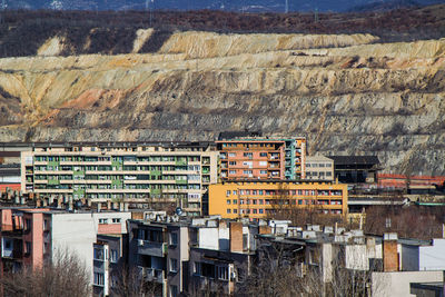 High angle view of buildings in city