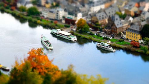 High angle view of boats in river