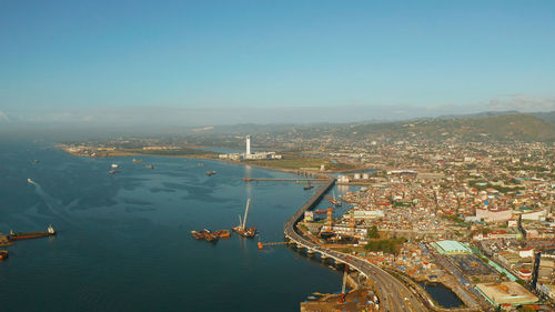 High angle view of city at waterfront