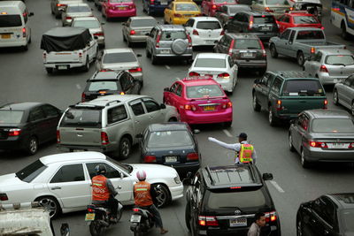 High angle view of cars on road